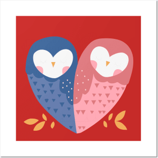 Owl Heart Couple Posters and Art